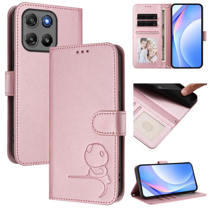 Litter Panda Embossing RFID Leather Phone Case with Lanyard, For Motorola Moto G17 / G17 Power / G15, For Motorola Moto G67 Power, For Motorola Edge 70 5G / X70 Air 5G, For Motorola Moto G06 4G