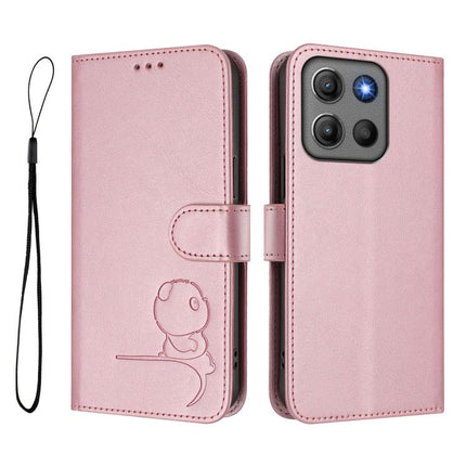 Litter Panda Embossing RFID Leather Phone Case with Lanyard, For Motorola Moto G17 / G17 Power / G15, For Motorola Moto G67 Power, For Motorola Edge 70 5G / X70 Air 5G, For Motorola Moto G06 4G