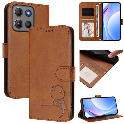 Litter Panda Embossing RFID Leather Phone Case with Lanyard, For Motorola Moto G17 / G17 Power / G15, For Motorola Moto G67 Power, For Motorola Edge 70 5G / X70 Air 5G, For Motorola Moto G06 4G
