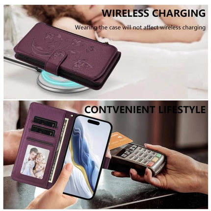 Butterfly Love Flower Multi-card Zipper Wallet Leather Phone Case, For iPhone 15, For iPhone 14 Plus, For iPhone 14 / 13