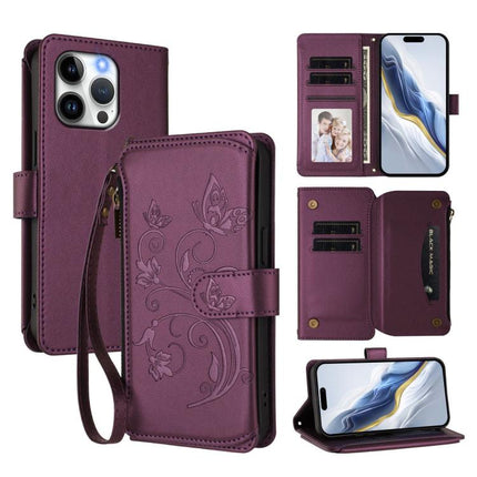 Butterfly Love Flower Multi-card Zipper Wallet Leather Phone Case, For iPhone 13 Pro Max, For iPhone 13 Pro, For iPhone 13 mini
