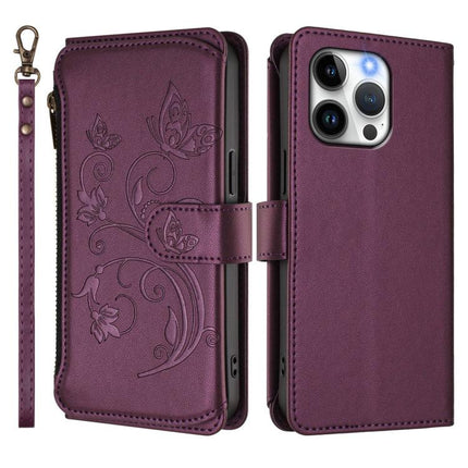Butterfly Love Flower Multi-card Zipper Wallet Leather Phone Case, For iPhone 13 Pro Max, For iPhone 13 Pro, For iPhone 13 mini