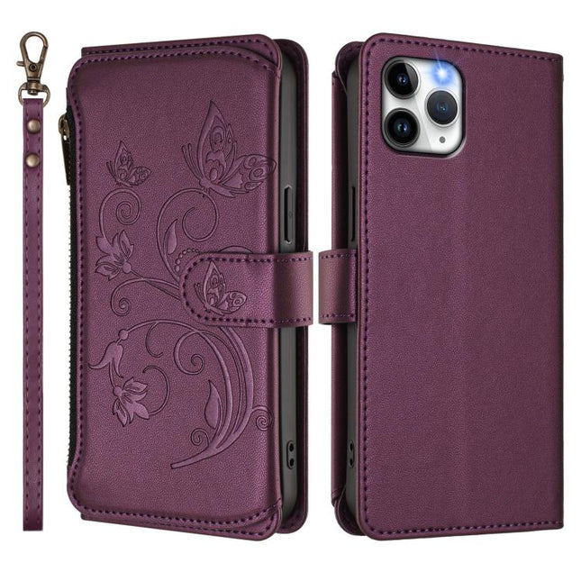Butterfly Love Flower Multi-card Zipper Wallet Leather Phone Case, For iPhone 11 Pro Max, For iPhone 11, For iPhone 11 Pro