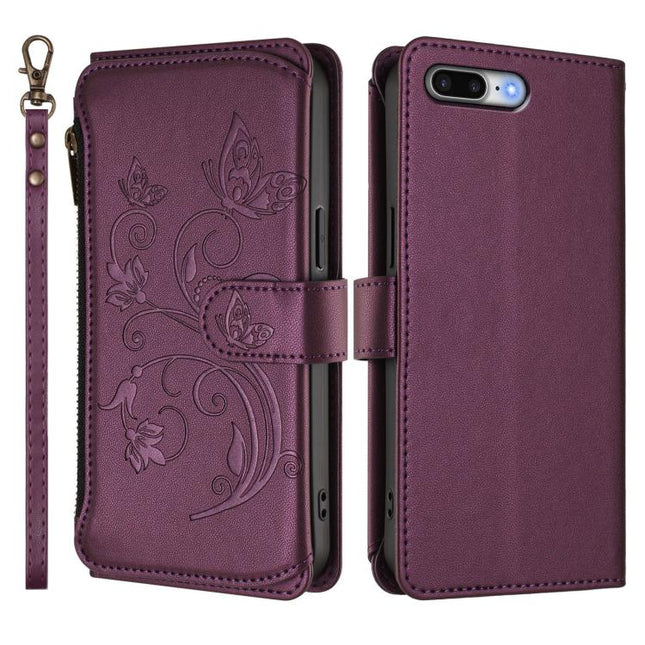 Butterfly Love Flower Multi-card Zipper Wallet Leather Phone Case