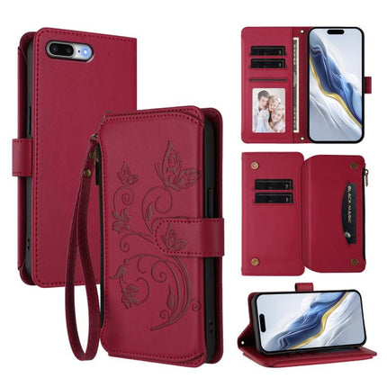 Butterfly Love Flower Multi-card Zipper Wallet Leather Phone Case