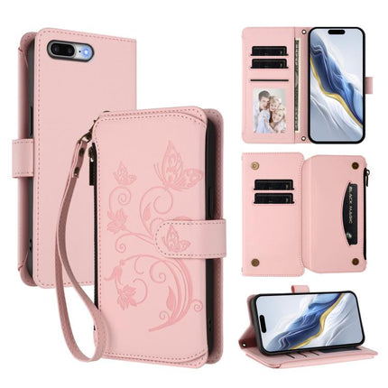 Butterfly Love Flower Multi-card Zipper Wallet Leather Phone Case
