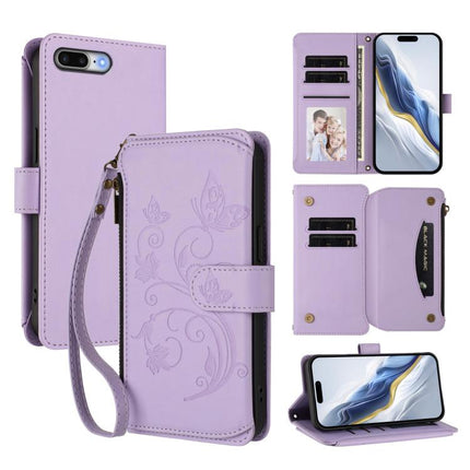 Butterfly Love Flower Multi-card Zipper Wallet Leather Phone Case
