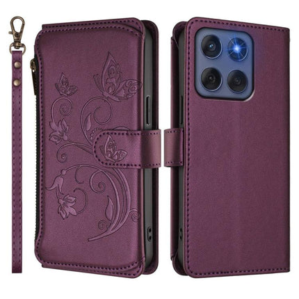 Butterfly Love Flower Multi-card Zipper Wallet Leather Phone Case, For Motorola Edge 60 Fusion 5G, For Motorola Moto G Stylus 5G 2025, For Motorola Moto G15 / G15 Power