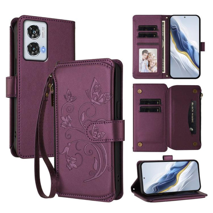 Butterfly Love Flower Multi-card Zipper Wallet Leather Phone Case, For Motorola Edge 50 Fusion 5G Global, For Motorola Moto G85 5G, For Motorola Edge 5G 2024 Curved Global