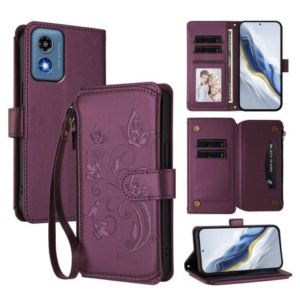Butterfly Love Flower Multi-card Zipper Wallet Leather Phone Case, For Motorola Moto G24 Power India, For Motorola Moto G Play 5G 2024, For Motorola Moto G Stylus 5G 2024