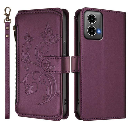 Butterfly Love Flower Multi-card Zipper Wallet Leather Phone Case, For Motorola Moto G34 Global, For Motorola Moto G Play 4G 2024, For Motorola Moto G Power 5G 2024