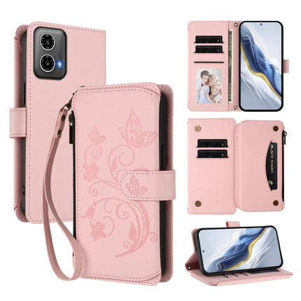 Butterfly Love Flower Multi-card Zipper Wallet Leather Phone Case, For Motorola Moto G34 Global, For Motorola Moto G Play 4G 2024, For Motorola Moto G Power 5G 2024