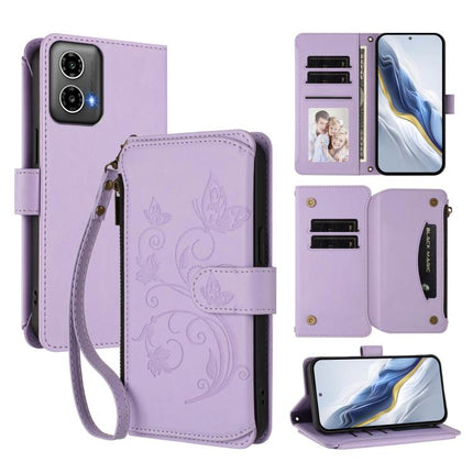 Butterfly Love Flower Multi-card Zipper Wallet Leather Phone Case, For Motorola Moto G34 Global, For Motorola Moto G Play 4G 2024, For Motorola Moto G Power 5G 2024