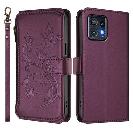 Butterfly Love Flower Multi-card Zipper Wallet Leather Phone Case, For Motorola Edge+ 2023 / Edge 40 Pro 5G, For Motorola Moto E13 2023 4G, For Motorola Moto G73 5G