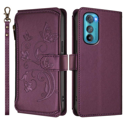 Butterfly Love Flower Multi-card Zipper Wallet Leather Phone Case, For Motorola Edge 30, For Motorola Moto G 5G 2022, For Motorola Moto G Play 2022
