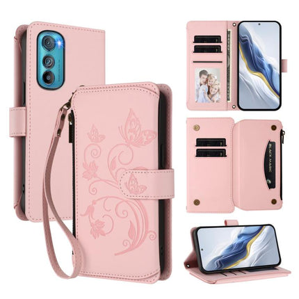 Butterfly Love Flower Multi-card Zipper Wallet Leather Phone Case, For Motorola Edge 30, For Motorola Moto G 5G 2022, For Motorola Moto G Play 2022