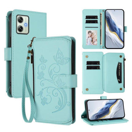 Butterfly Love Flower Multi-card Zipper Wallet Leather Phone Case, For Motorola Moto G54 5G / G64 India, For Motorola Moto G14 4G / G64Y, For Motorola Moto G24 4G / G04 4G