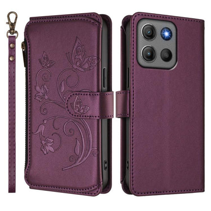 Butterfly Love Flower Multi-card Zipper Wallet Leather Phone Case, For Motorola Moto G17 4G / G17 Power 4G, For Motorola Moto Signature 5G, For Motorola Moto G67 Power 5G