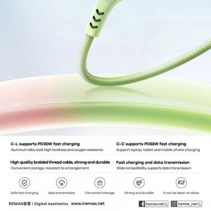 REMAX CB16 PD65W Type-C to Type-C Macaron Braided Fast Charging Data Cable, Length: 1.2m, Type-C to Type-C