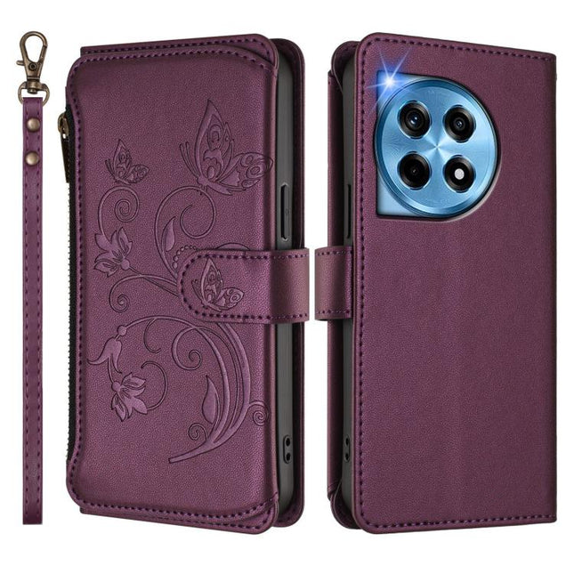Butterfly Love Flower Multi-card Zipper Wallet Leather Phone Case, For OnePlus 12R 5G / Ace 3 5G, For OnePlus 12 5G, For OnePlus Ace 2 Pro 5G