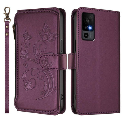 Butterfly Love Flower Multi-card Zipper Wallet Leather Phone Case, For TCL 40R / Sharp Aquos V6 5G, For TCL 30 XL / T701DL, For TCL 305 / 306 / 30 SE AL02
