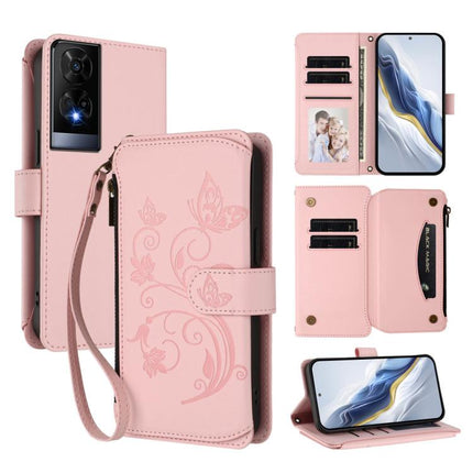 Butterfly Love Flower Multi-card Zipper Wallet Leather Phone Case, For TCL 50 XL / 50 XL NxtPaper 5G, For TCL 201, For TCL 50 XE