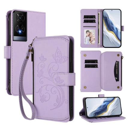 Butterfly Love Flower Multi-card Zipper Wallet Leather Phone Case, For TCL 50 XL / 50 XL NxtPaper 5G, For TCL 201, For TCL 50 XE