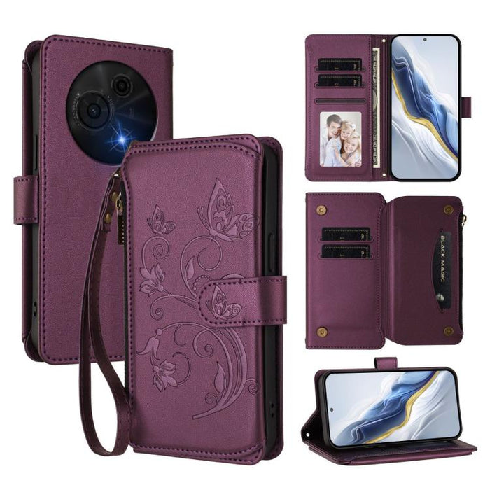 Butterfly Love Flower Multi-card Zipper Wallet Leather Phone Case, For TCL 60 NxtPaper, For TCL 605 / 60 SE, For TCL 60 5G