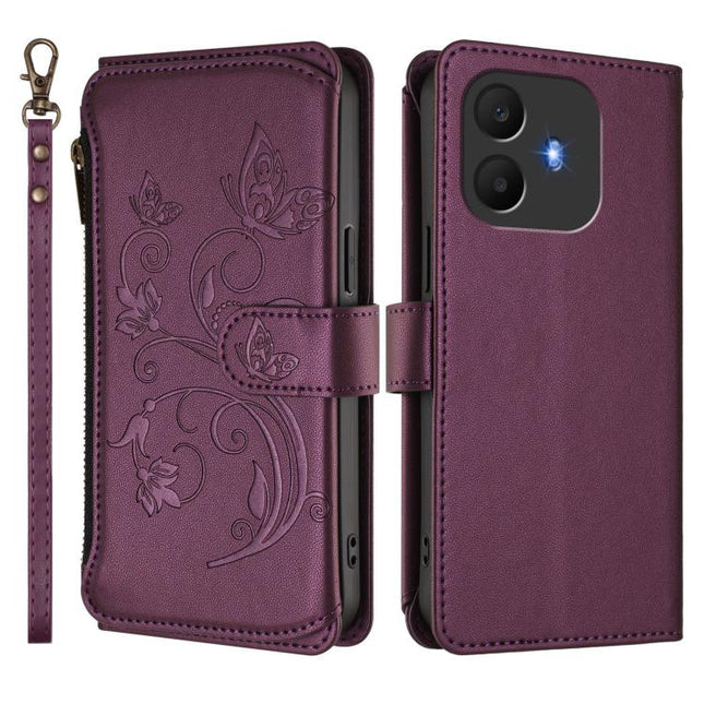 Butterfly Love Flower Multi-card Zipper Wallet Leather Phone Case, For TCL K70 Power 4G / K70 4G, For TCL NxtPaper 70 Pro 5G, For TCL K32 5G / K33 5G