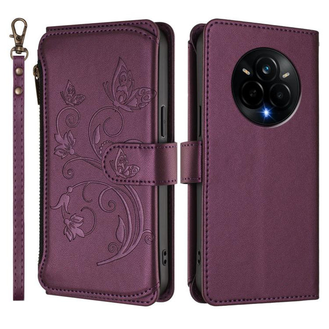 Butterfly Love Flower Multi-card Zipper Wallet Leather Phone Case, For Realme 14 Pro 5G India, For Realme GT 7 Pro 5G / GT7 Pro Racing, For Realme C63 5G Global