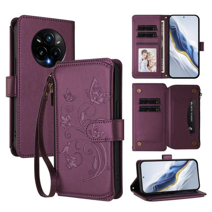 Butterfly Love Flower Multi-card Zipper Wallet Leather Phone Case, For Realme C75 4G Global / 14x 5G India, For Realme 14 Pro+ 5G, For Realme 14 Pro+ 5G Global