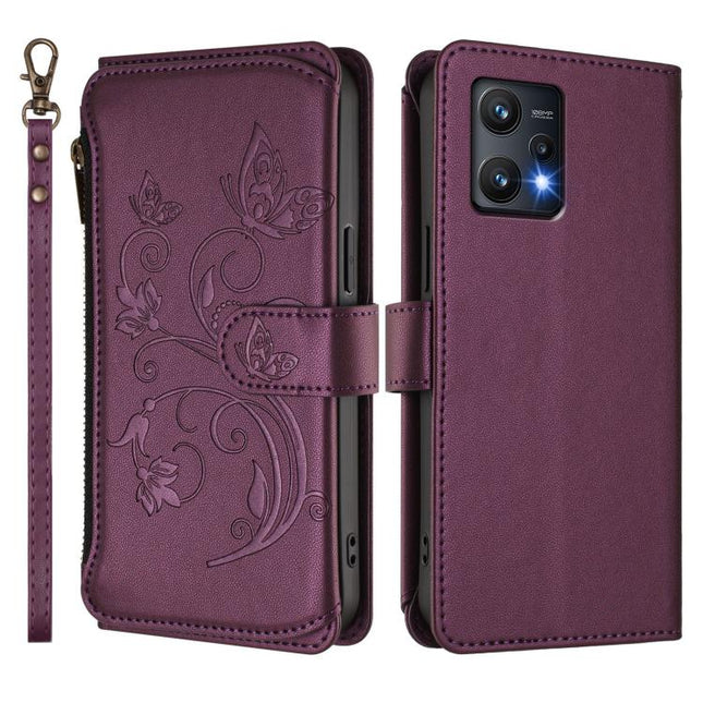 Butterfly Love Flower Multi-card Zipper Wallet Leather Phone Case, For Realme 9 Pro 5G Global / 9 5G EU