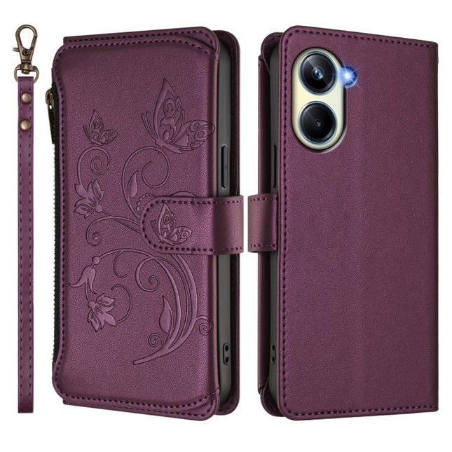 Butterfly Love Flower Multi-card Zipper Wallet Leather Phone Case, For Realme 10 Pro 5G, For Realme 10 Pro+ 5G, For Realme 10 4G Global