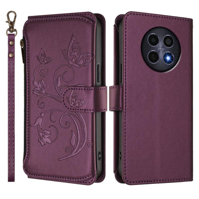Butterfly Love Flower Multi-card Zipper Wallet Leather Phone Case, For Realme 13 / 12 / 12x / C65 5G Global, For Realme 13 / 12 4G / P1 5G Global, For Realme C63 / C61 / Note 60 4G Global