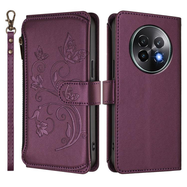 Butterfly Love Flower Multi-card Zipper Wallet Leather Phone Case, For Realme 13+ 5G Global, For Realme 13 Pro / 13 Pro+ 5G Global, For Realme GT 6 5G / GT 6T 5G Global