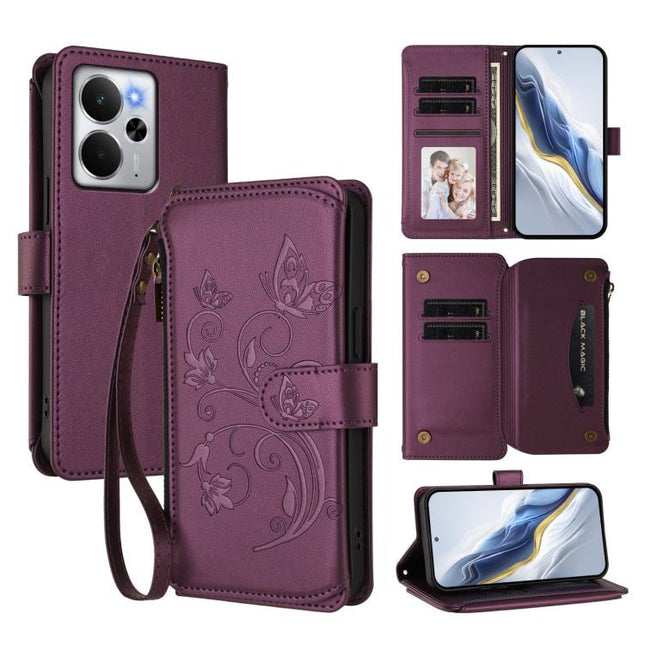 Butterfly Love Flower Multi-card Zipper Wallet Leather Phone Case, For Realme 14 / P3 / 14T 5G Global, For Realme P3 Ultra 5G Global, For Realme P3 Pro 5G Global