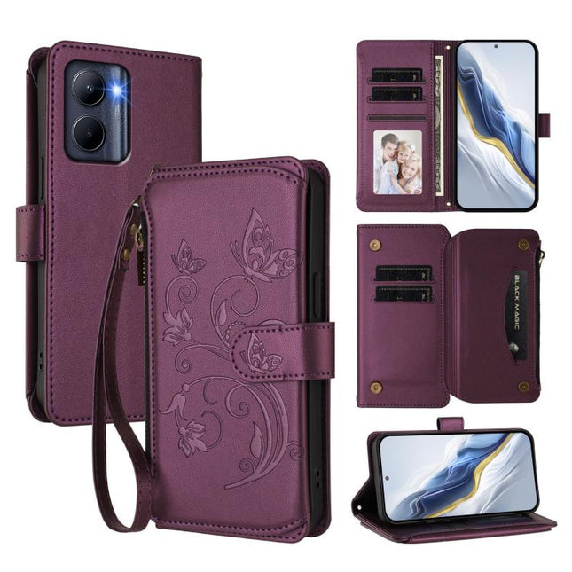 Butterfly Love Flower Multi-card Zipper Wallet Leather Phone Case, For Realme C33 2023 / 2022, For Realme 10T 5G / 10S 5G, For Realme GT3 5G /  GT Neo 5 240W