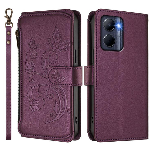 Butterfly Love Flower Multi-card Zipper Wallet Leather Phone Case, For Realme C33 2023 / 2022, For Realme 10T 5G / 10S 5G, For Realme GT3 5G /  GT Neo 5 240W