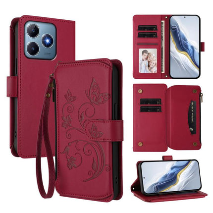Butterfly Love Flower Multi-card Zipper Wallet Leather Phone Case, For Realme 13 / 12 / 12x / C65 5G Global, For Realme 13 / 12 4G / P1 5G Global, For Realme C63 / C61 / Note 60 4G Global