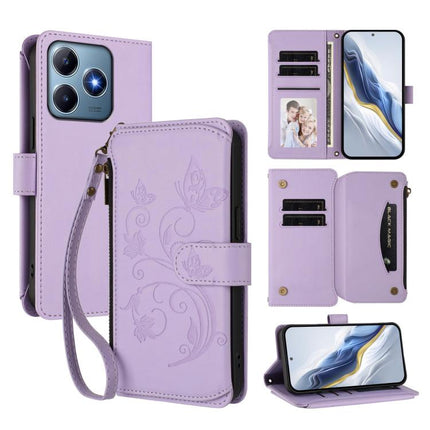 Butterfly Love Flower Multi-card Zipper Wallet Leather Phone Case, For Realme 13 / 12 / 12x / C65 5G Global, For Realme 13 / 12 4G / P1 5G Global, For Realme C63 / C61 / Note 60 4G Global