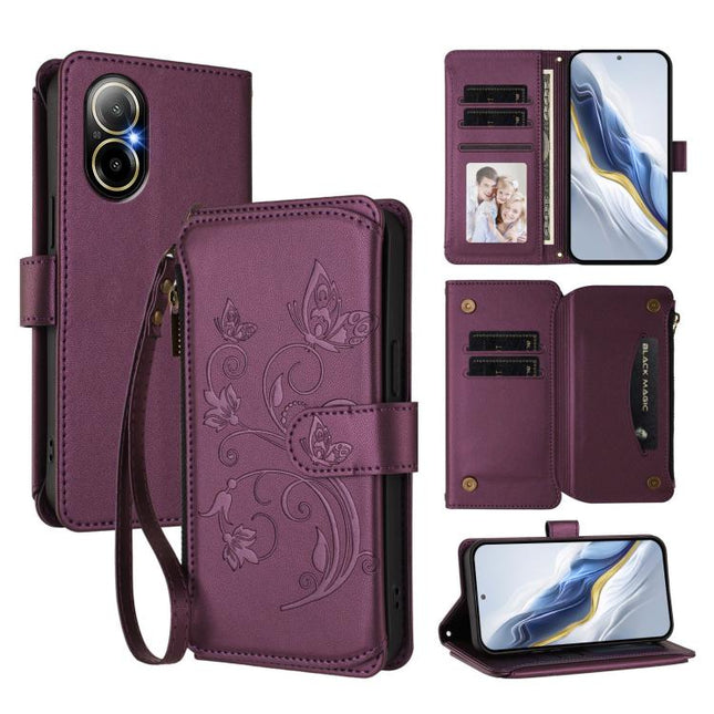 Butterfly Love Flower Multi-card Zipper Wallet Leather Phone Case, For Realme C67 4G / 12 Lite 4G Global, For Realme 12 Pro / 12 Pro+ / P1 Pro 5G, For Realme C53 / C51 4G Global