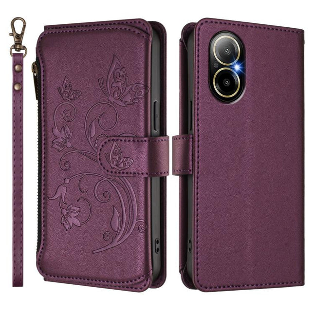 Butterfly Love Flower Multi-card Zipper Wallet Leather Phone Case, For Realme C67 4G / 12 Lite 4G Global, For Realme 12 Pro / 12 Pro+ / P1 Pro 5G, For Realme C53 / C51 4G Global
