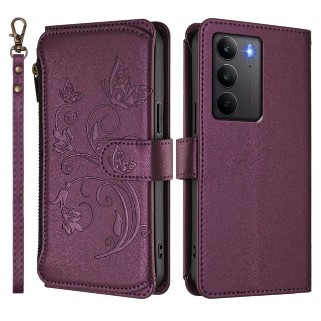 Butterfly Love Flower Multi-card Zipper Wallet Leather Phone Case, For Realme C75 4G Global / 14x 5G India, For Realme 14 Pro+ 5G, For Realme 14 Pro+ 5G Global