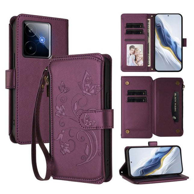 Butterfly Love Flower Multi-card Zipper Wallet Leather Phone Case, For Realme GT 7 5G India, For Realme V70 5G / 14x Global / C75 5G, For Realme Narzo 80x