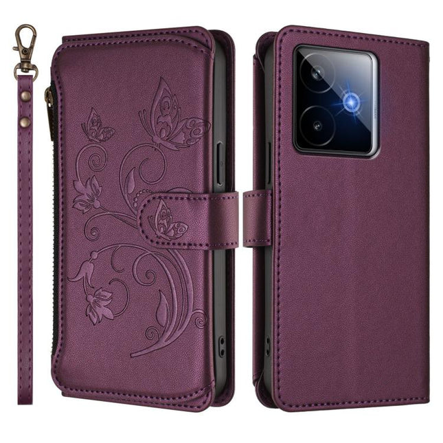 Butterfly Love Flower Multi-card Zipper Wallet Leather Phone Case, For Realme GT 7 5G India, For Realme V70 5G / 14x Global / C75 5G, For Realme Narzo 80x