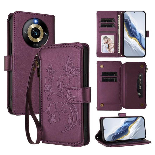 Butterfly Love Flower Multi-card Zipper Wallet Leather Phone Case, For Realme Narzo 60 Pro, For Realme C65 4G Global, For Realme C55 4G Global / Narzo N55