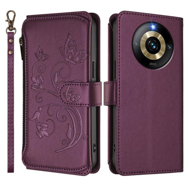 Butterfly Love Flower Multi-card Zipper Wallet Leather Phone Case, For Realme Narzo 60 Pro, For Realme C65 4G Global, For Realme C55 4G Global / Narzo N55