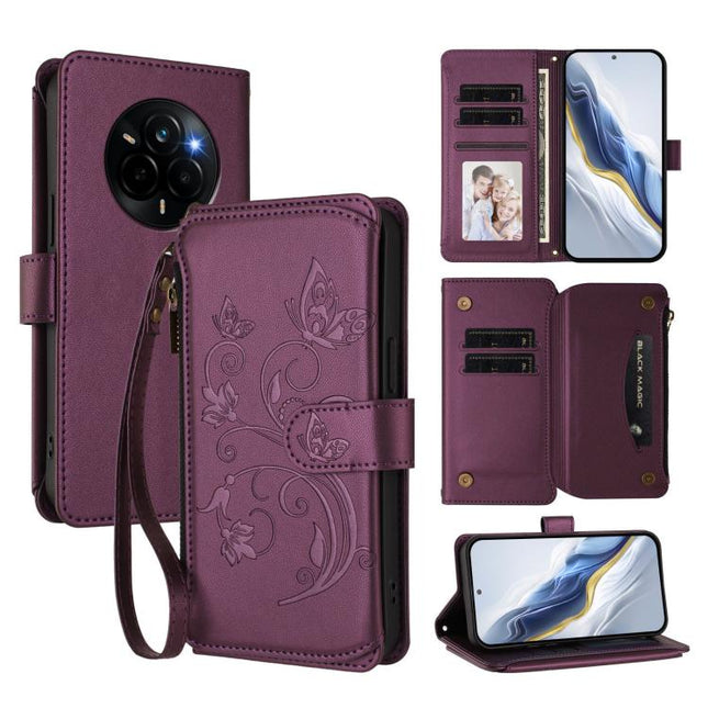 Butterfly Love Flower Multi-card Zipper Wallet Leather Phone Case, For Realme C83 India / C85 / 15X, For Realme Narzo 80 Pro, For Realme P4 Pro 5G