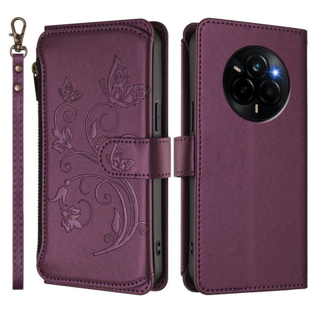 Butterfly Love Flower Multi-card Zipper Wallet Leather Phone Case, For Realme C83 India / C85 / 15X, For Realme Narzo 80 Pro, For Realme P4 Pro 5G