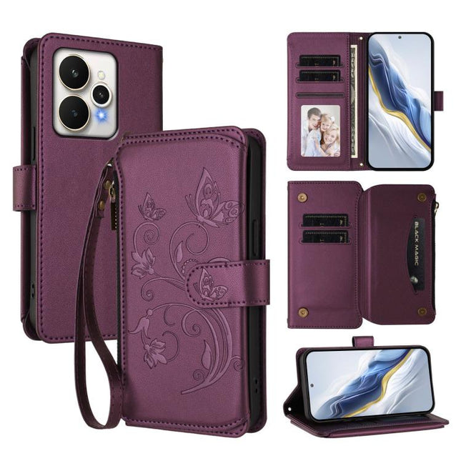 Butterfly Love Flower Multi-card Zipper Wallet Leather Phone Case, For Realme 15 5G / 15 Pro 5G, For Realme C71 4G Global, For Realme Neo7 Turbo